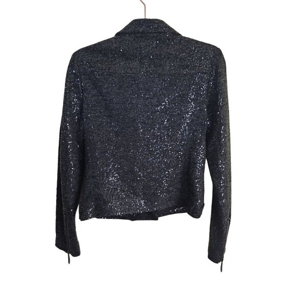 Inc International Charcoal Gray Fully Sequined Moto Jacket Size S - Picture 2 of 5